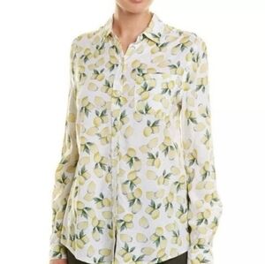 NEW BeachLunchLounge Women's Lemon Print Button Up Shirt Size Small Collar Fruit